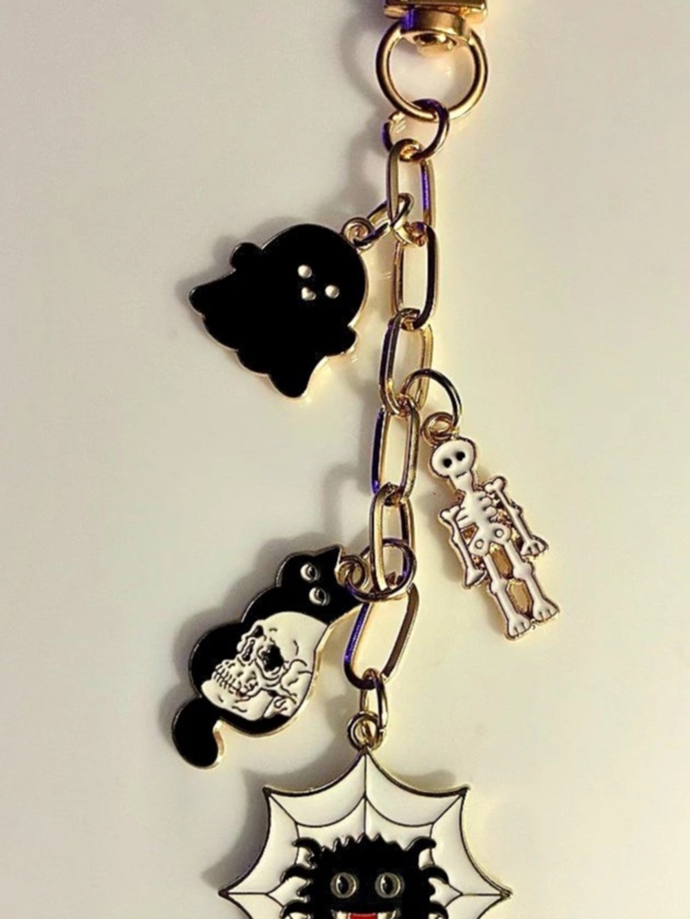 Ghost Cat Charm Keychain Gold & Black